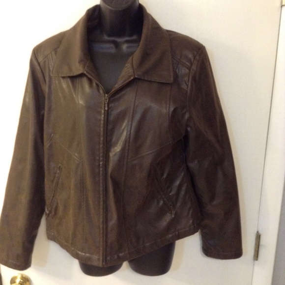 Cato Jackets & Blazers - CATO BROWN VEGAN LEATHER JACKET W/ZIPPER FRONT  LG